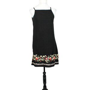 Vintage 90s Y2K Mini Dress by Bisou Bisou Size 2 Floral Embroidered Hem